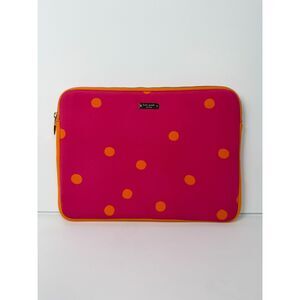 Kate Spade Pink Orange Polka Dot Laptop Sleeve Case 13" Neoprene Gold Zip